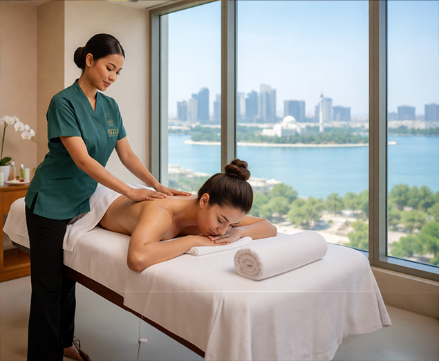 Guest booking a spa treatment at Ayina Wellness & Spa Sharjah