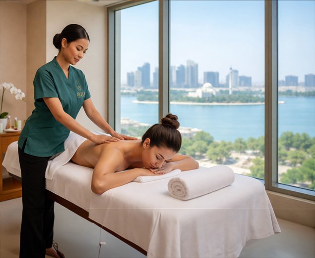 Guest booking a spa treatment at Ayina Wellness & Spa Sharjah